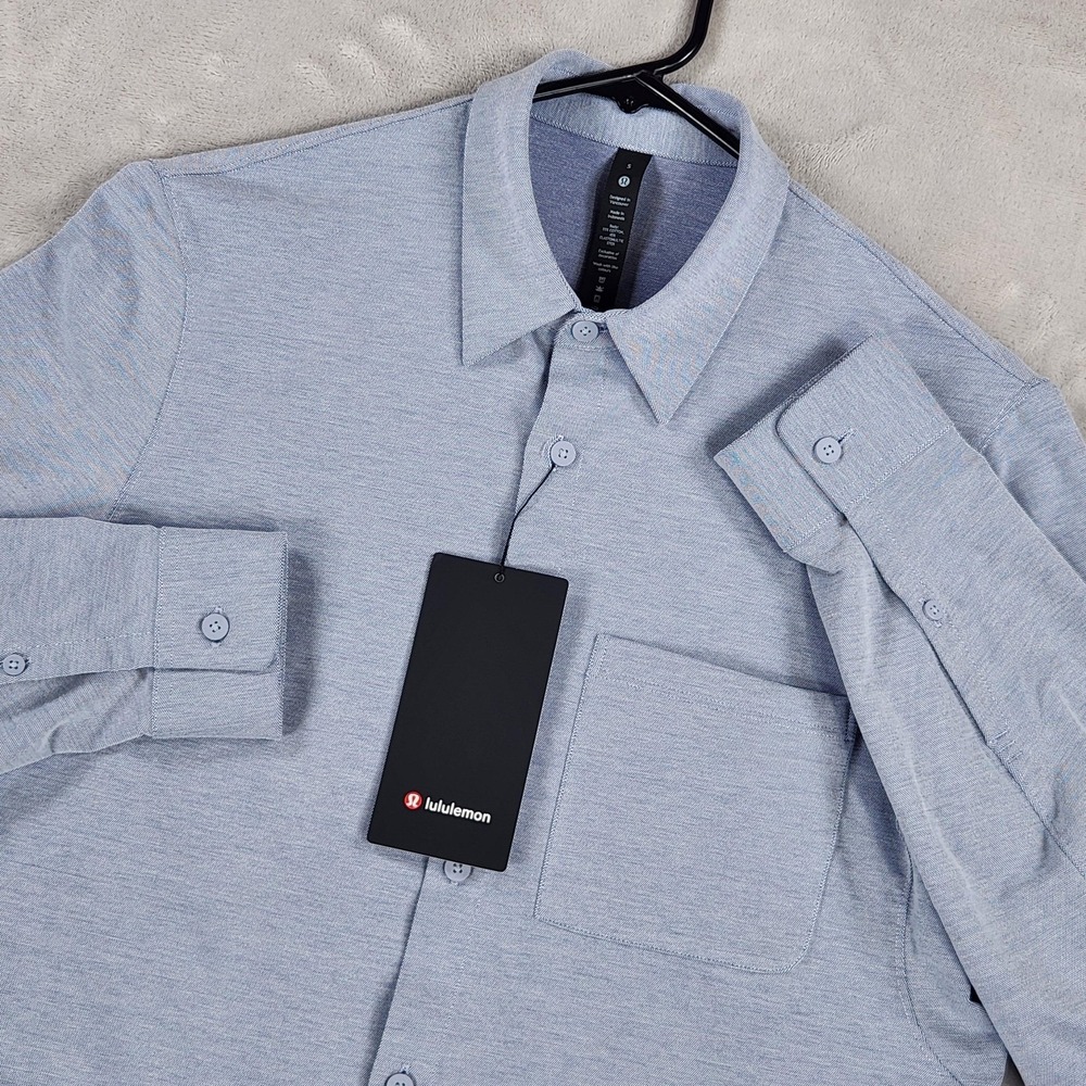 Lululemon Commission Long Sleeve Shirt Mens Small Blue Oxford Stretch LM3DJQS